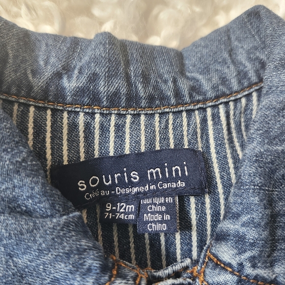 Souris Mini Denim Baby Jumpsuit 6-9M Blue Jean Overalls Romper with Dog Patch - Picture 7 of 12